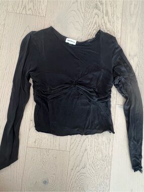 superdown Black Long-Sleeve Ruched Front Tee